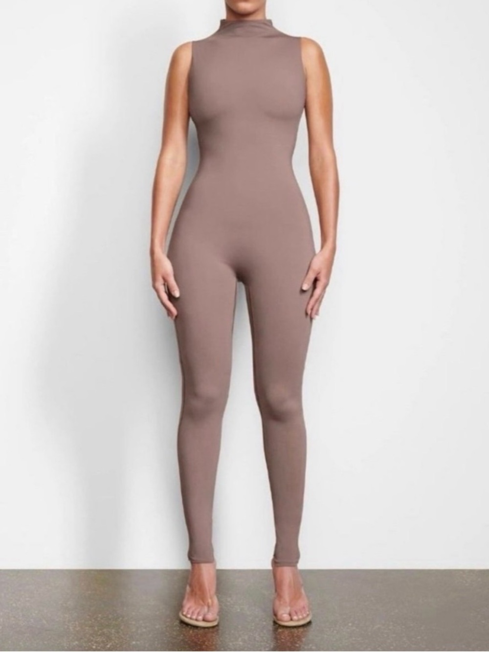 SKIMS Sleeveless High-Neck Unitard in Taupe Brown